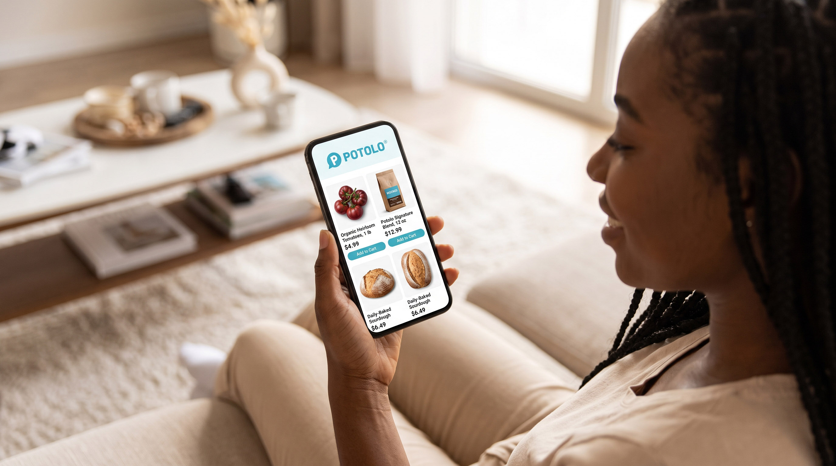 Fresh groceries ordered in the Potolo Grocery app
